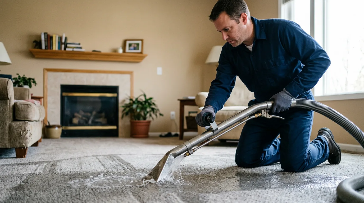 Water damage restoration technician working near Hamilton, MO